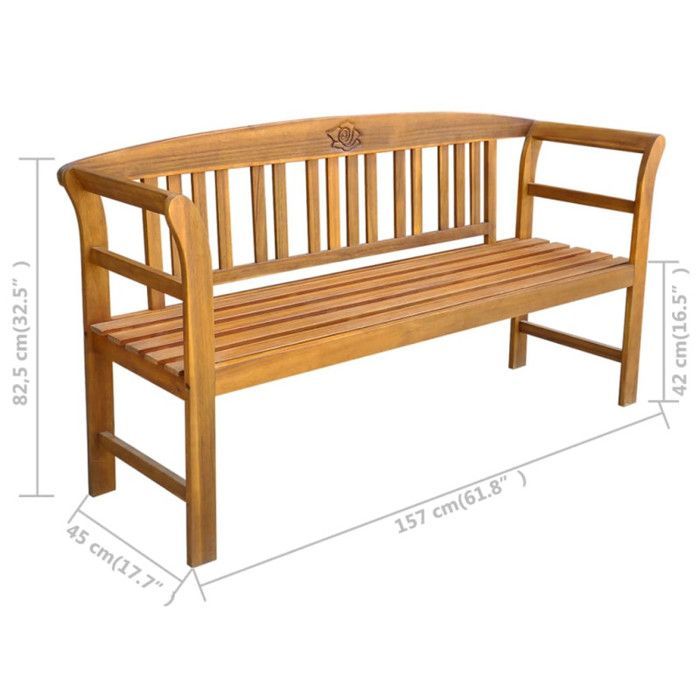 Banco de jardín de acacia tallada - Natural - 157 x 45 x 82,5 cm