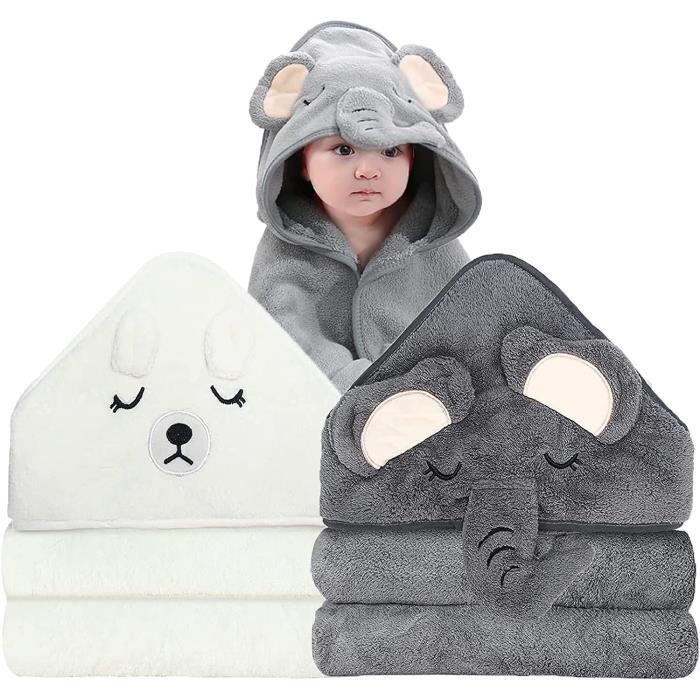 Capa de baño con capucha para bebé de 2 piezas, 80x80 cm, toalla de baño súper absorbente para bebés, toalla de baño para recién nacidos, de 0 a 5 años, diseño de elefante.