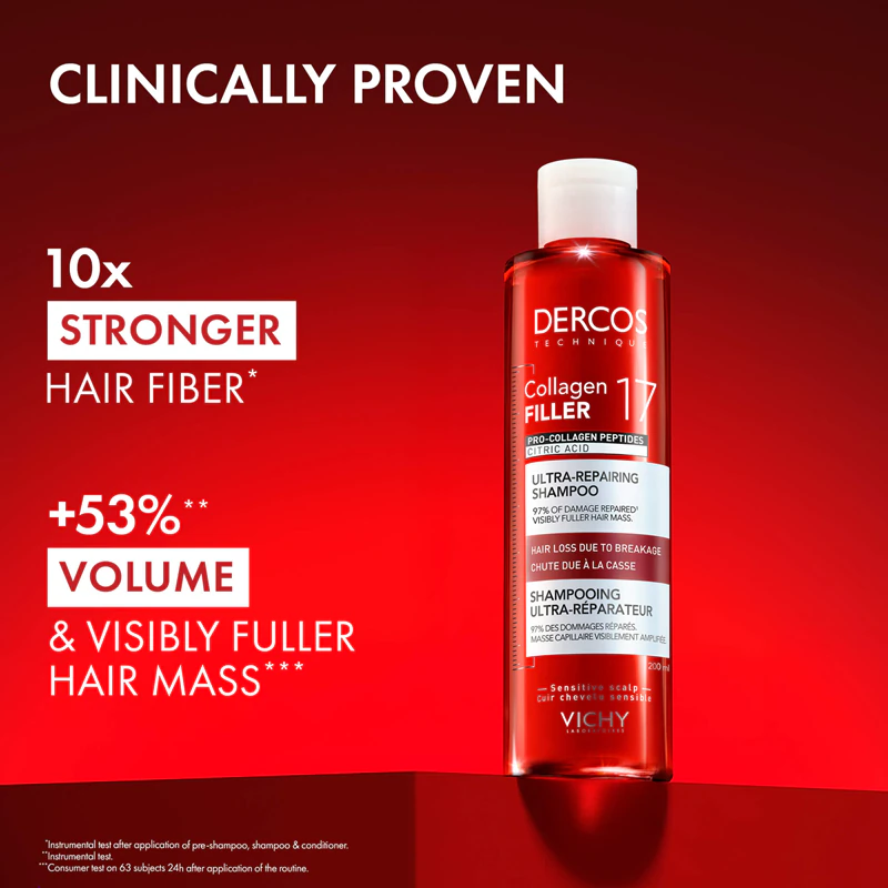 Shampoo Vichy Dercos Collagen Filler 17 de Regeneração Profunda Contra a Quebra Capilar
