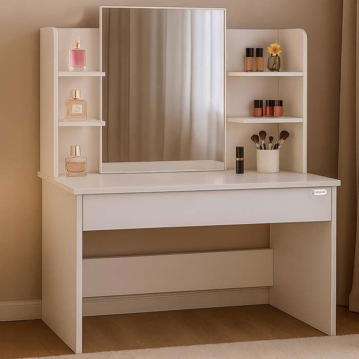 Casaria Coiffeuse Lucia Blanc tiroir LED table de maquillage miroir chambre dressing rangement tioir 3 compartiments