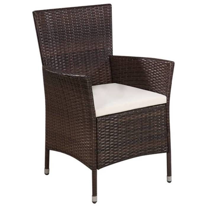 Bistroset van geweven hars - BURKE - Bruin - Crème wit - Geweven hars - Stalen frame - 41x41x42 cm