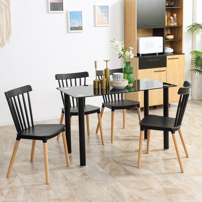 Juego de 4 sillas de comedor de estilo escandinavo con patas de madera de haya PP