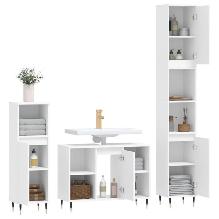 Ensemble de meubles de salle de bain - GAROSA - 3 pcs - Bois d'ingénierie - Blanc - Contemporain