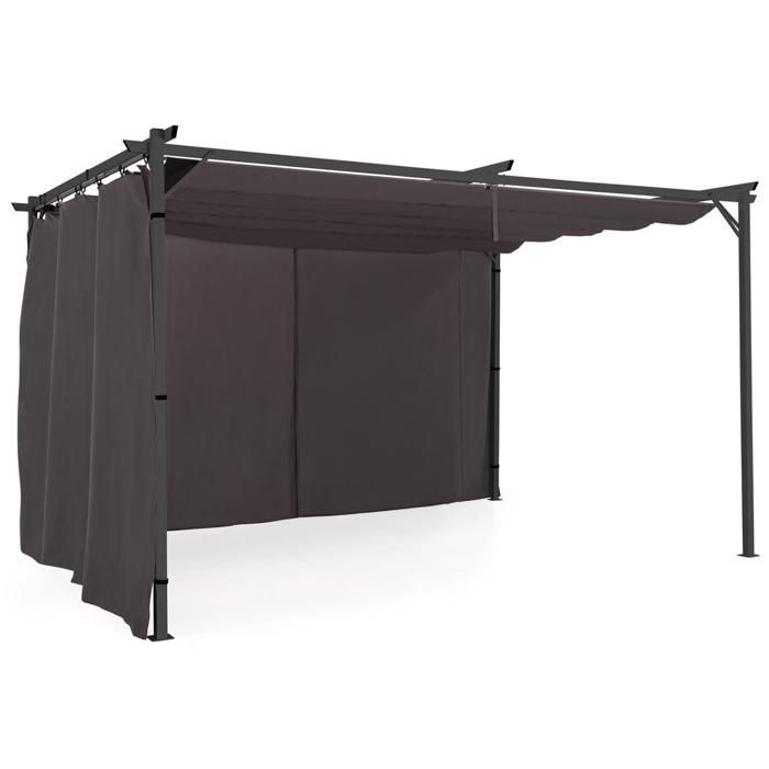 IDMARKET Lot de 2 rideaux pour pergola 3 et 4 M gris panneaux muraux avec fermeture éclair