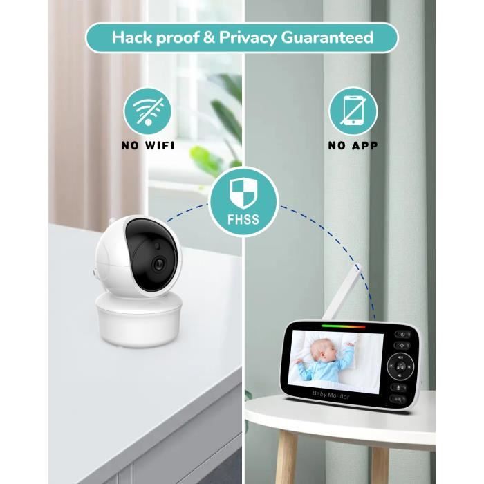Babyphone, Écran LCD 4,3'' et Babyphone Camera de 2100mah, Bébé Moniteur avec VOX, Vision Nocturne, Communication bidirectionnelle
