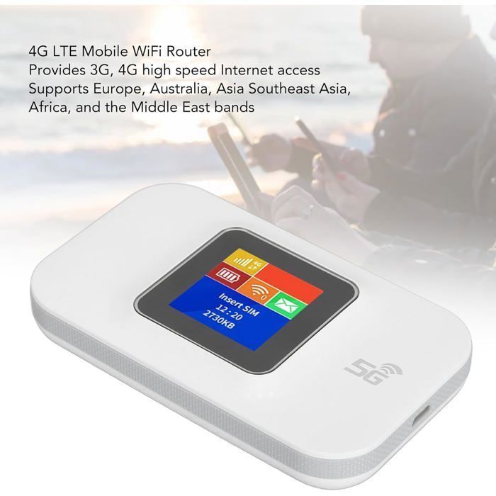 Portable 4G WiFi Router, Mobile WiFi Access Point with 1.44 Inch Color Screen and Micro SIM Card Slot (White)