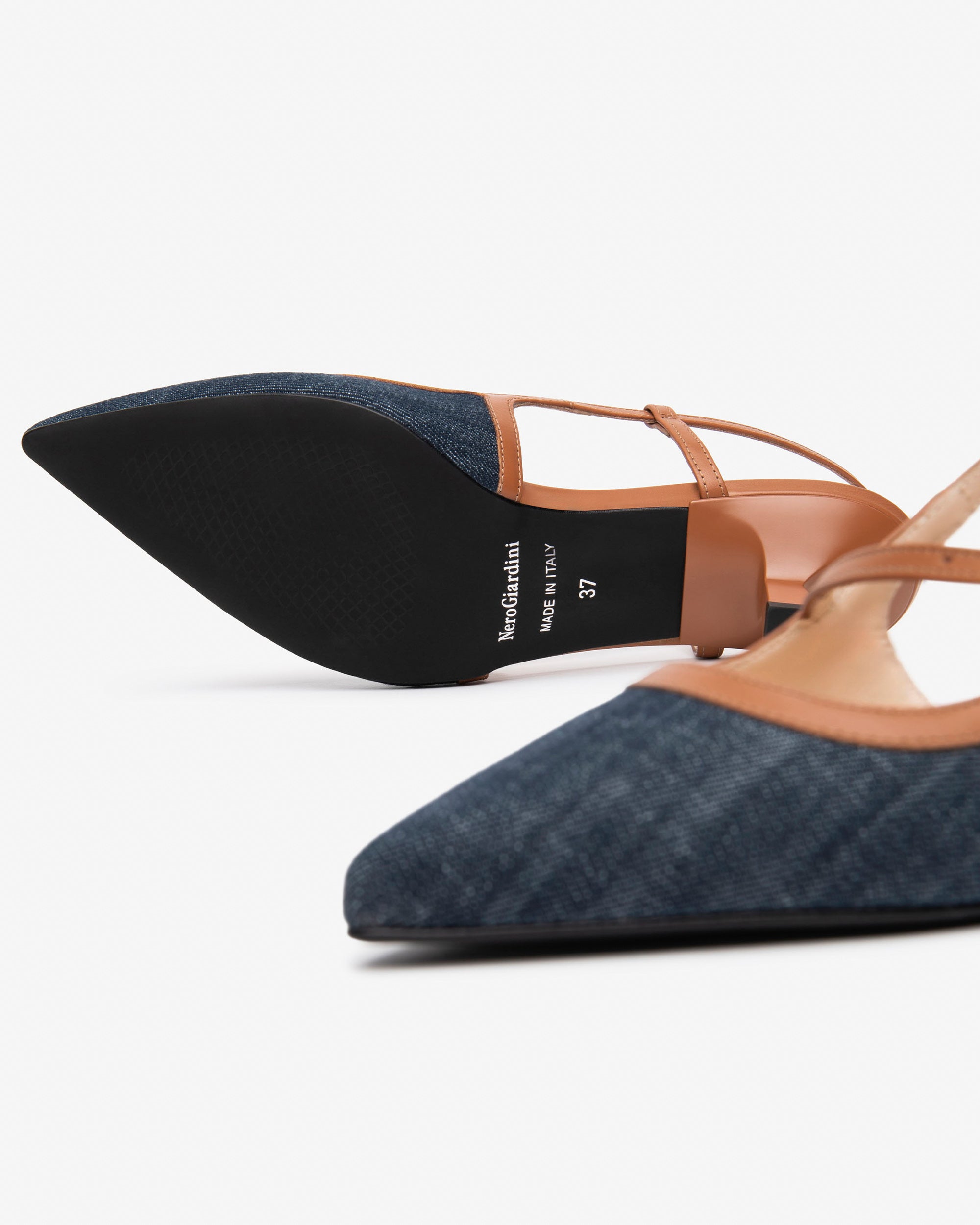 Damen-Slingback aus Leder und Stoff
