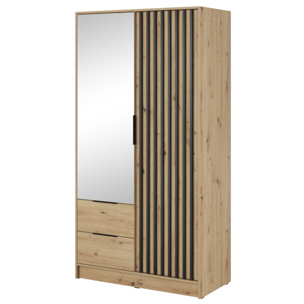Szafa z lamelami i lustrem NELA dwudrzwiowa 105cm (Dąb Artisan)