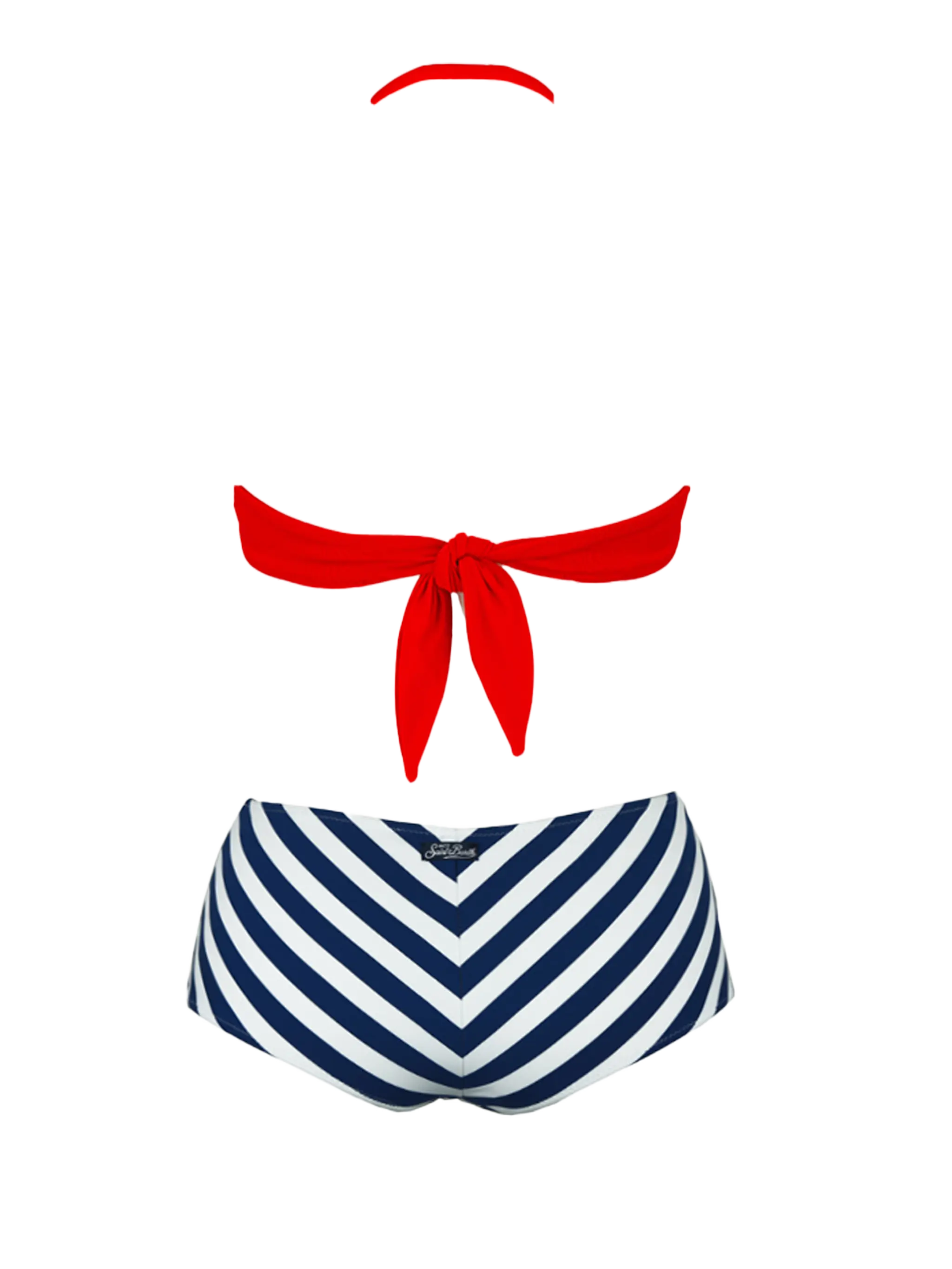 Vintage bikini met hoge taille en blauwe strepenprint