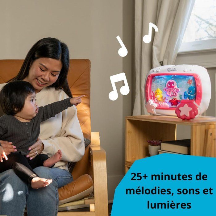 BABY EINSTEIN – Lámpara de noche para bebé Sueños Oceánicos – Sonidos musicales de acuario y océano, control remoto, rosa
