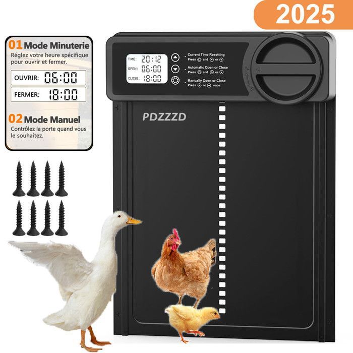 Porta automatica per pollaio in lega di alluminio, con schermo LCD programmabile impermeabile e timer, 328x244 mm