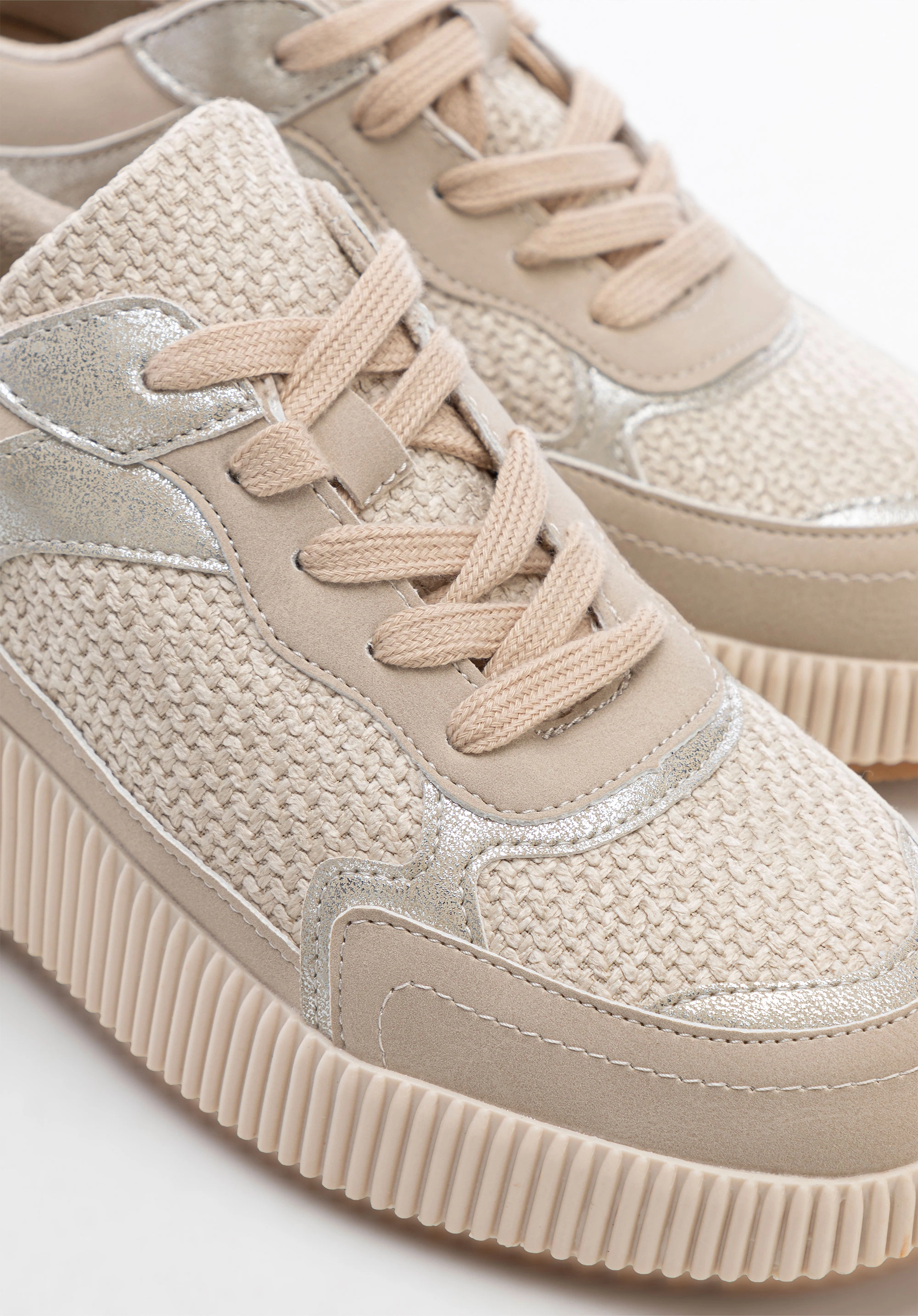 Damskie sneakersy na grubej platformie beżowe