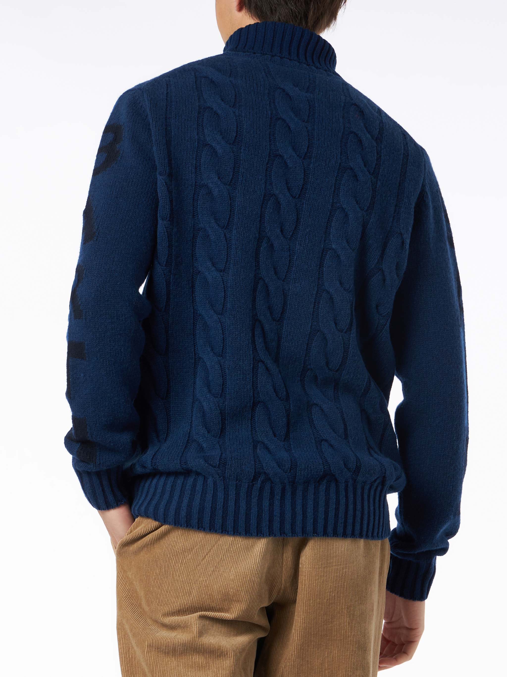 Vintage blauwe geweven, zware coltrui voor heren