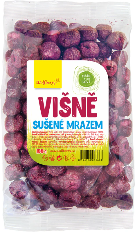Cerejas pretas liofilizadas com goji