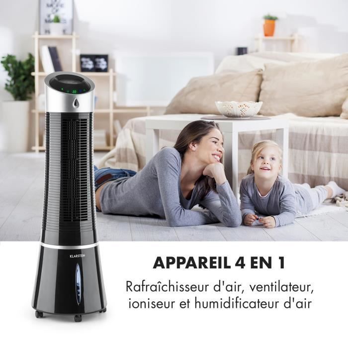 Enfriador de aire, ventilador, humidificador, purificador y aire acondicionado portátil Klarstein sin salida de aire, color negro.