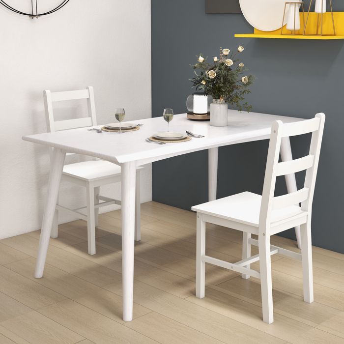 Lot de 2 chaises de salle à manger HOMCOM en bois massif de pin chaise de cuisine dossier lattes esprit campagne blanc