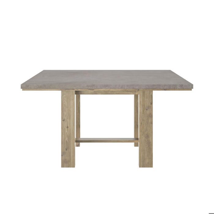 Table carrée effet bois chêne avec finition minérale et pied massif