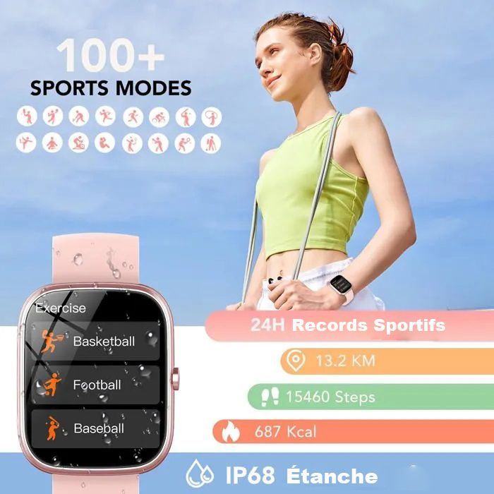 Blackview Montre connectée Femme avec Appels Bluetooth, 3 Bracelets, Gestion de la santé, Étanche 5M,Rose