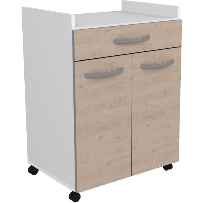 Carrito de servicio OSLO, 60 cm - 1 cajón y 1 puerta - Ancho 60 x Profundidad 44 x Alto 81 cm - Acabado en roble