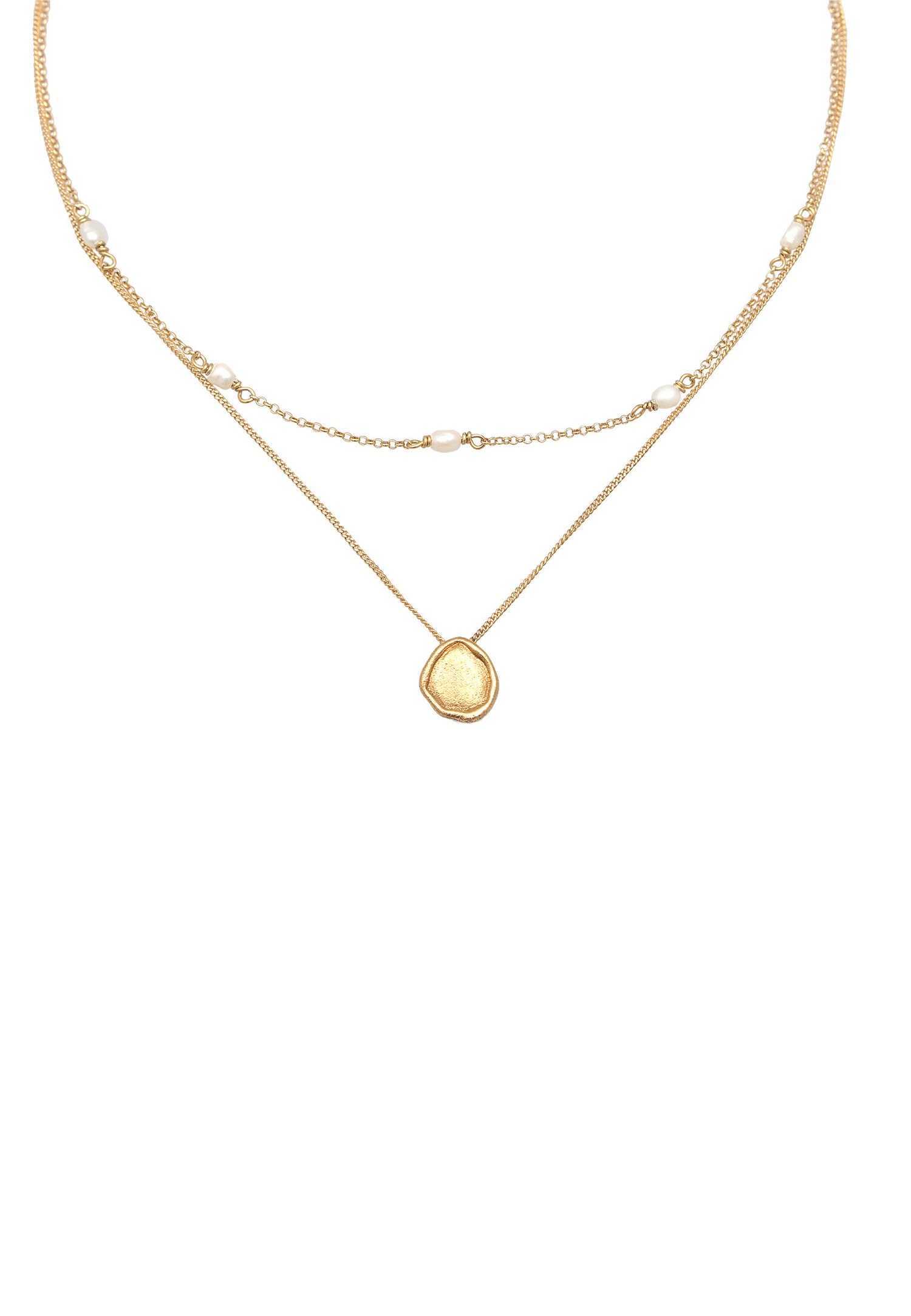 Elli PREMIUM Femmes Choker Coin Pendentif Couche avec Perles de Culture d'Eau Douce en argent sterling 925 plaqué or