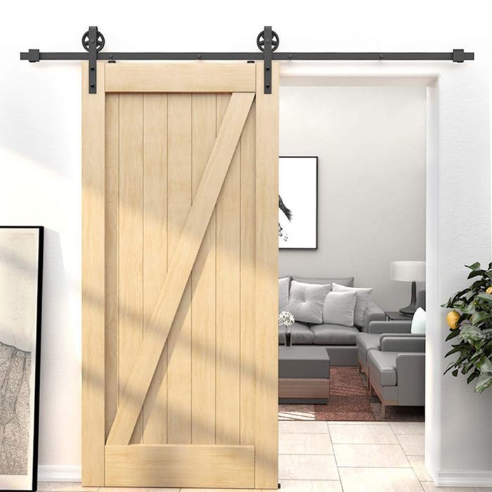 Sistema de herrajes para rieles de puertas corredizas SNOGOLD de 2,44 m/8 pies para puertas dobles de madera colgantes de uso industrial.