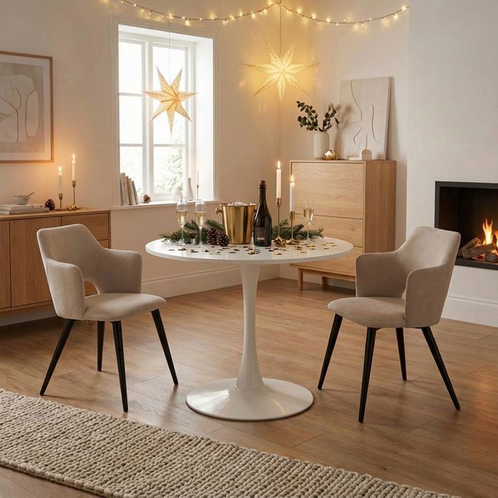 MEUBLES COSY Lot de 2 Chaises de Salle à Manger - Siège en Tissu Beige, Pieds en Métal Noir - Style Scandinave - pour Cuisine Bureau