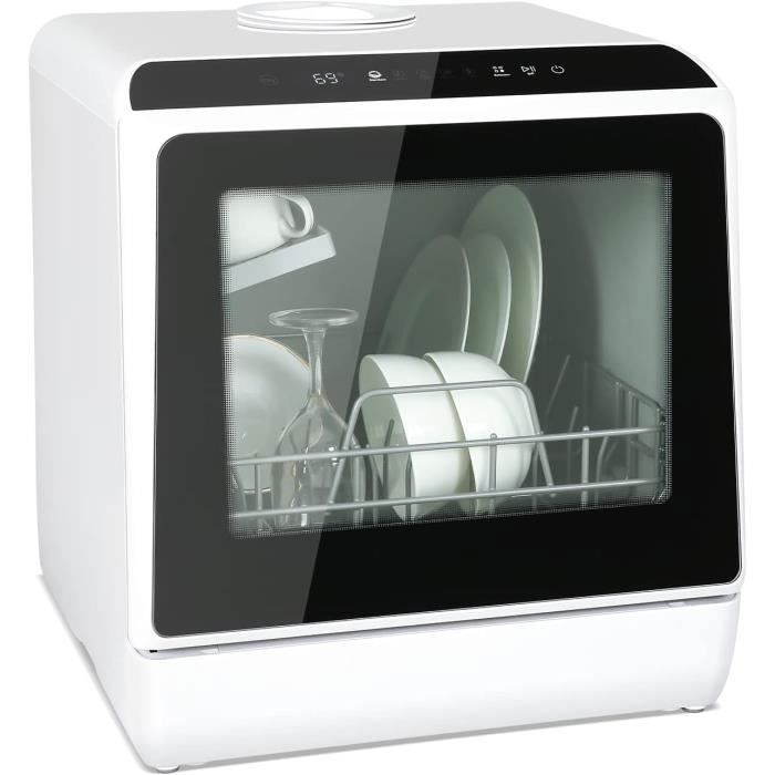 Mini lavavajillas independiente PULUOMIS con capacidad para 4 servicios, 6 programas, depósito de agua de 5 litros y pantalla LED, 42 cm.