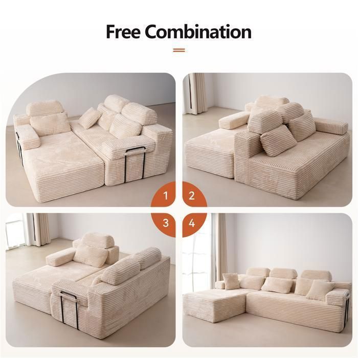 Sofá esquinero reversible con chaise longue, sofá modular de respaldo alto, sofá cama de asiento profundo sin montaje, color beige.