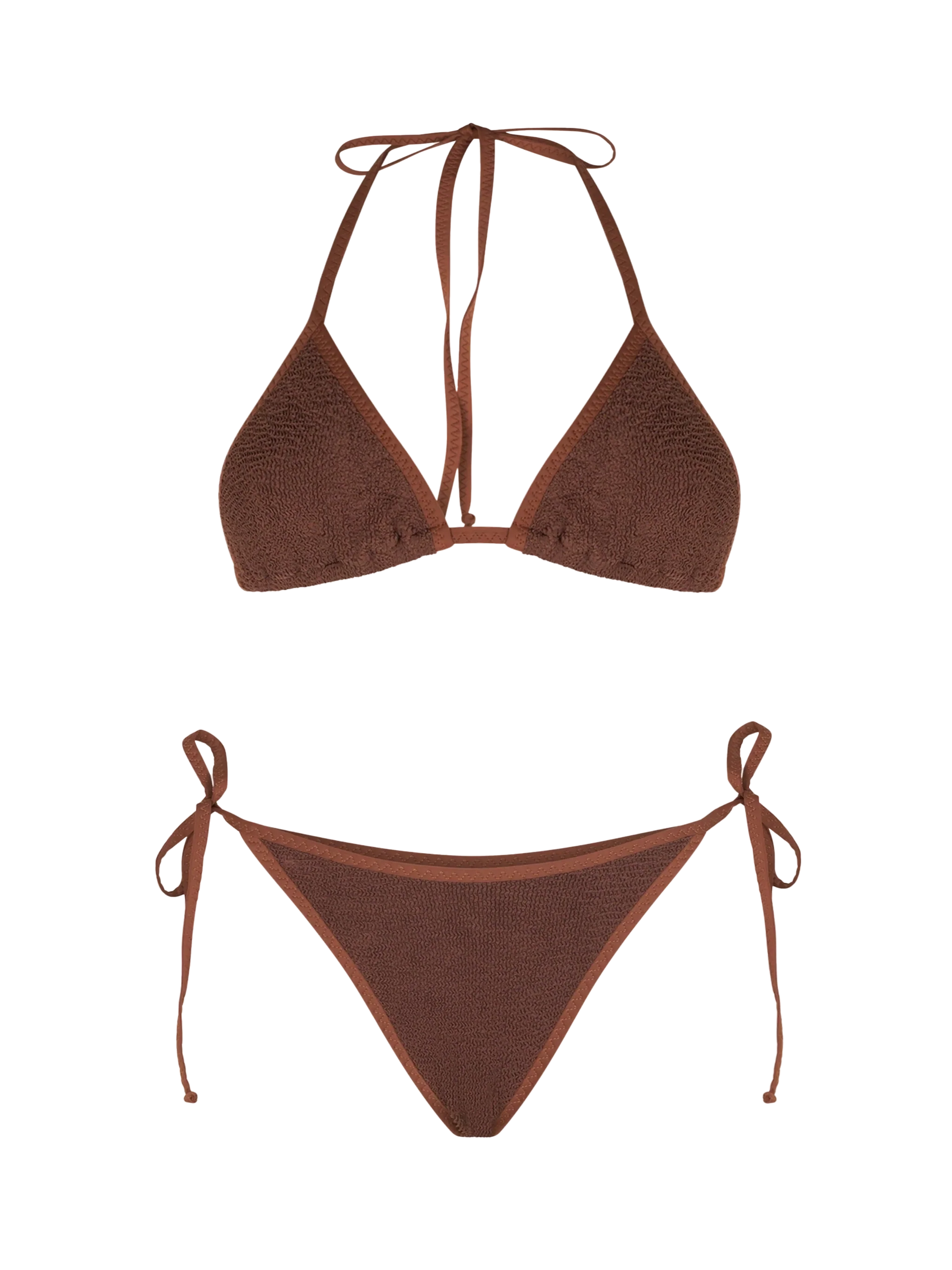 Damesbikini met kreukelpatroon en driehoekige vorm