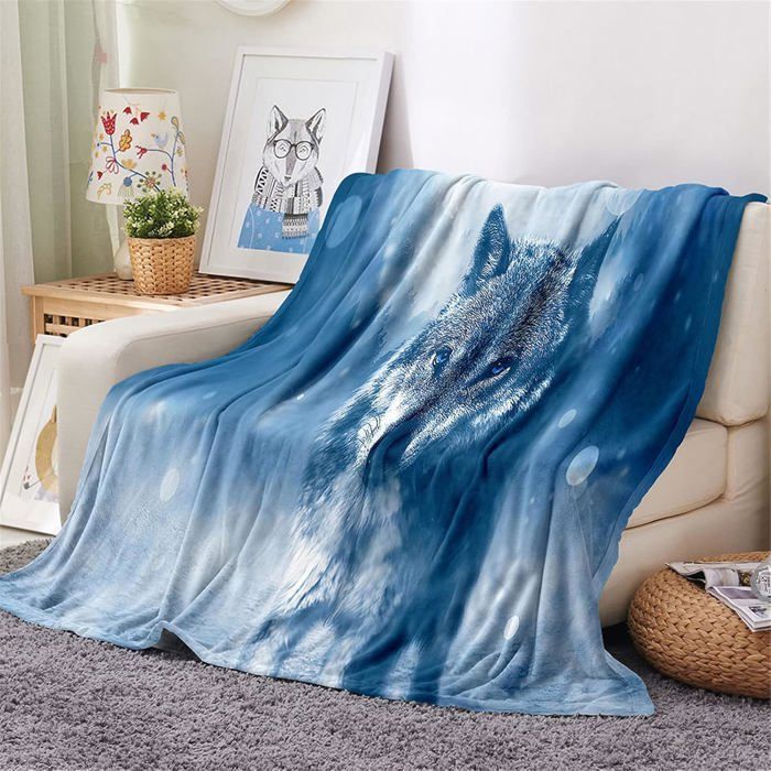 Manta de franela polar a cuadros 3D, cubrecama, manta para sofá, apta para adultos y niños, Lobo Azul, 130x150cm