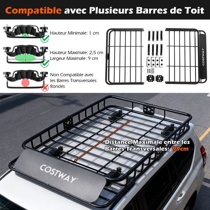 Cofre/bolsa de techo impermeable para coche COSTWAY de 425 L, 2 correas de trinquete, 4 ganchos para puerta, bolsa de almacenamiento y cerradura, 90 kg
