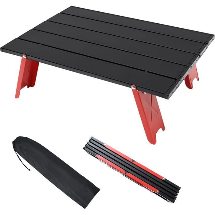Mini Folding Lightweight Portable Aluminium Table with Carry Bag, for Barbecue, Picnic, Beach, Travel (Red)