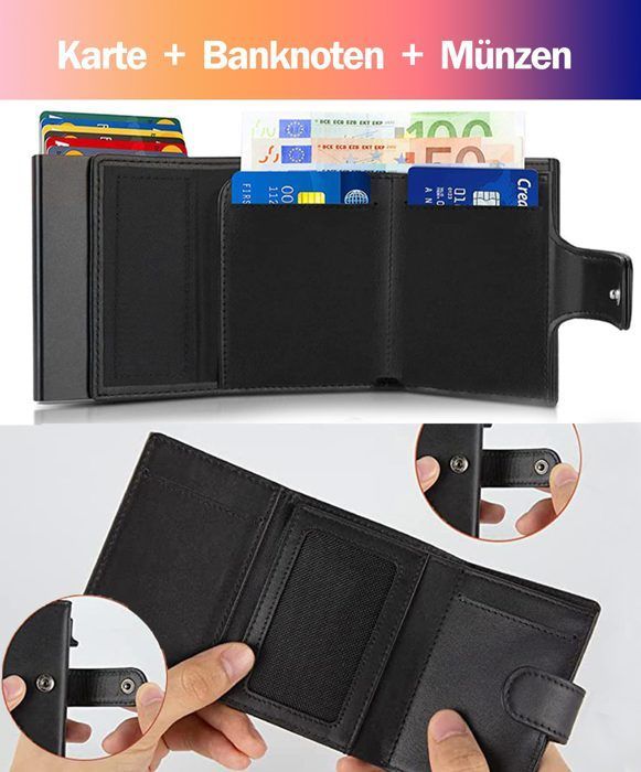 Cartera de hombre, cartera ultradelgada con monedero y tarjetero.