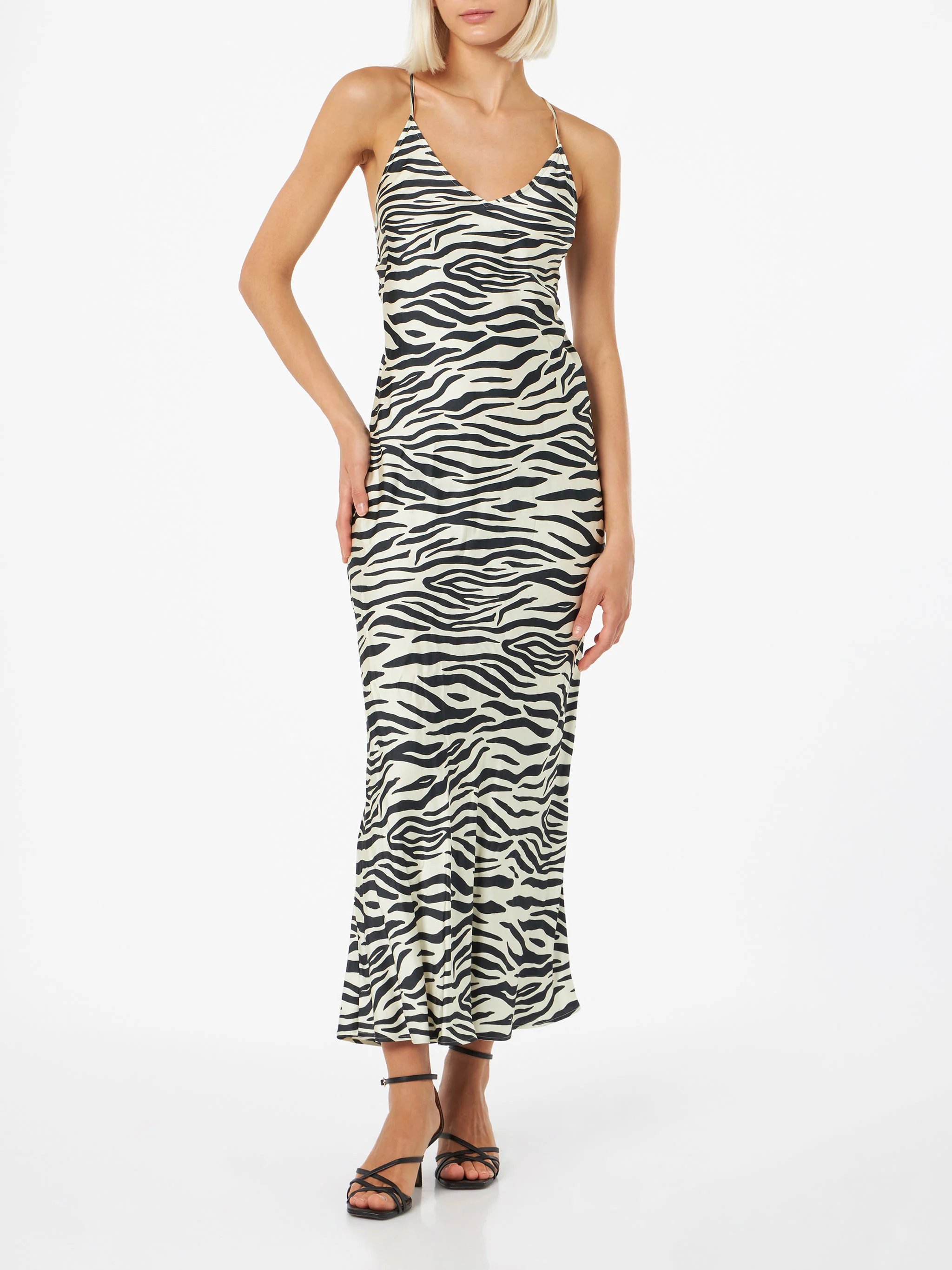 Dames slipjurk van satijn met zebraprint