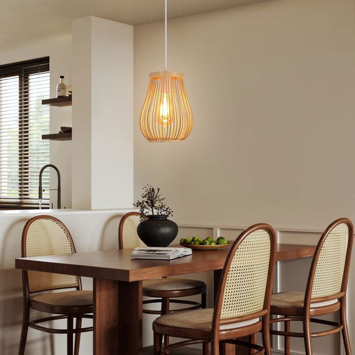 Dorlink Suspension Rotin - Hauteur Ajustable - Compatible E27 Ampoules LED Suspension rotin Suspension salon（san ampoules）