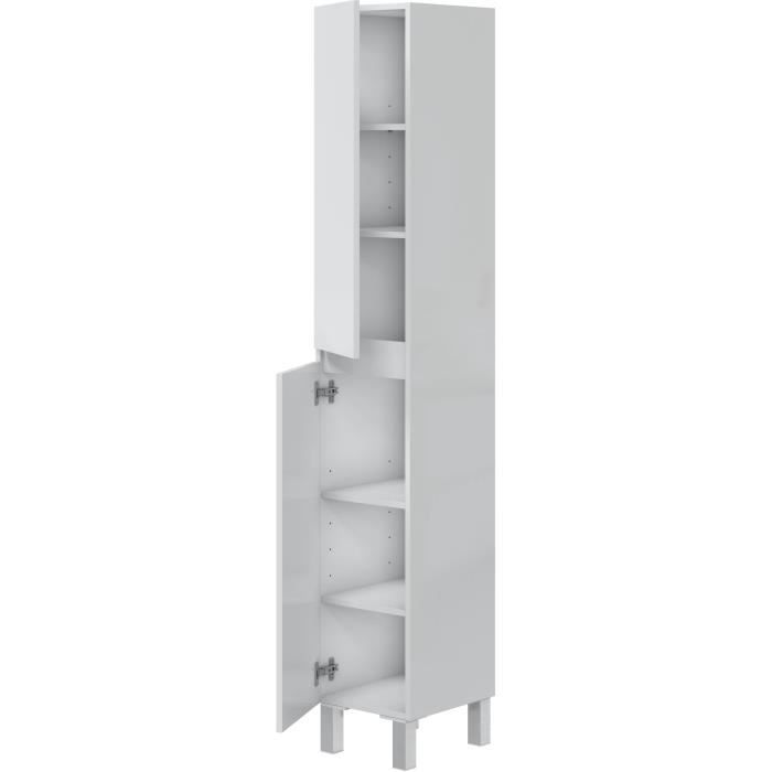 Mueble de baño alto - Acabado blanco brillante - 2 puertas - Ancho 30 x Profundidad 35 x Alto 182 cm - NEREA