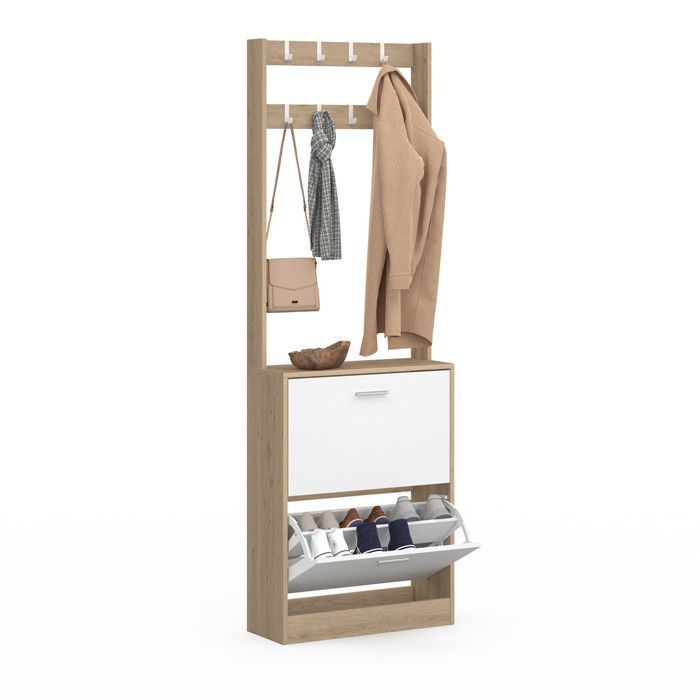 IDMARKET KLARK entryway locker, 2-door shoe cabinet, wood and white effect