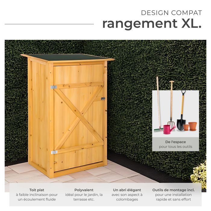 Caseta de jardín - TECTAKE - TAMAN Caseta de madera con 2 estantes y cerradura, 75 cm x 56 cm x 118 cm - Marrón