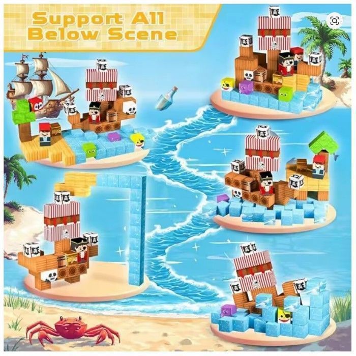 Bloques de construcción magnéticos para crear un barco pirata al estilo Minecraft - TEKPLAY - 100 piezas - Juguete para niños