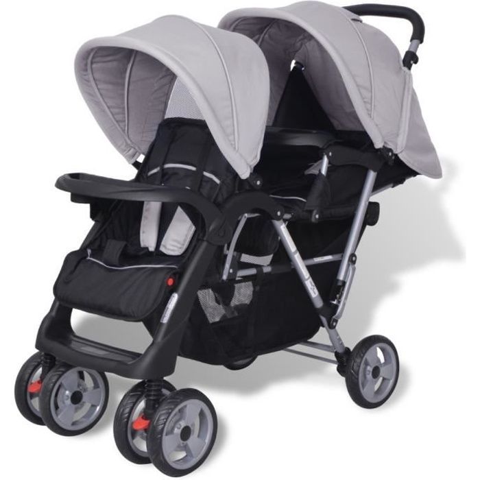 Poussette double - P148 - Acier Gris et noir - 4 roues - Mixte