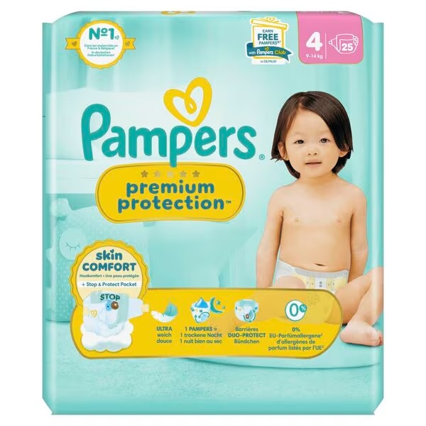 Plenice Pampers Premium Protection velikost 4, velikost 4 (9–14 kg), 25 kosov