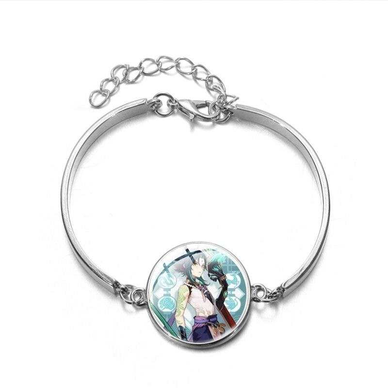 Japanese Anime *Genshin Impact* Bracelet – Art Photo Round Glass Cabochon, Zinc Alloy, Cosplay Wristband for Men and Boyfriends