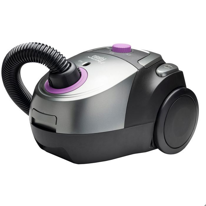 Aspiradora con bolsa Bestron ABG450SPE de 750 W – Filtro HEPA lavable de 12 celdas – Alcance de 7,5 m – 3 bolsas moradas/grises