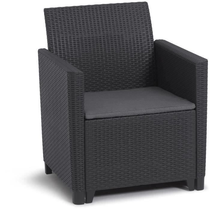 Salon de jardin en résine imitation rotin tressé - Noir - Avec table basse - KETER - 4 personnes - MARIE