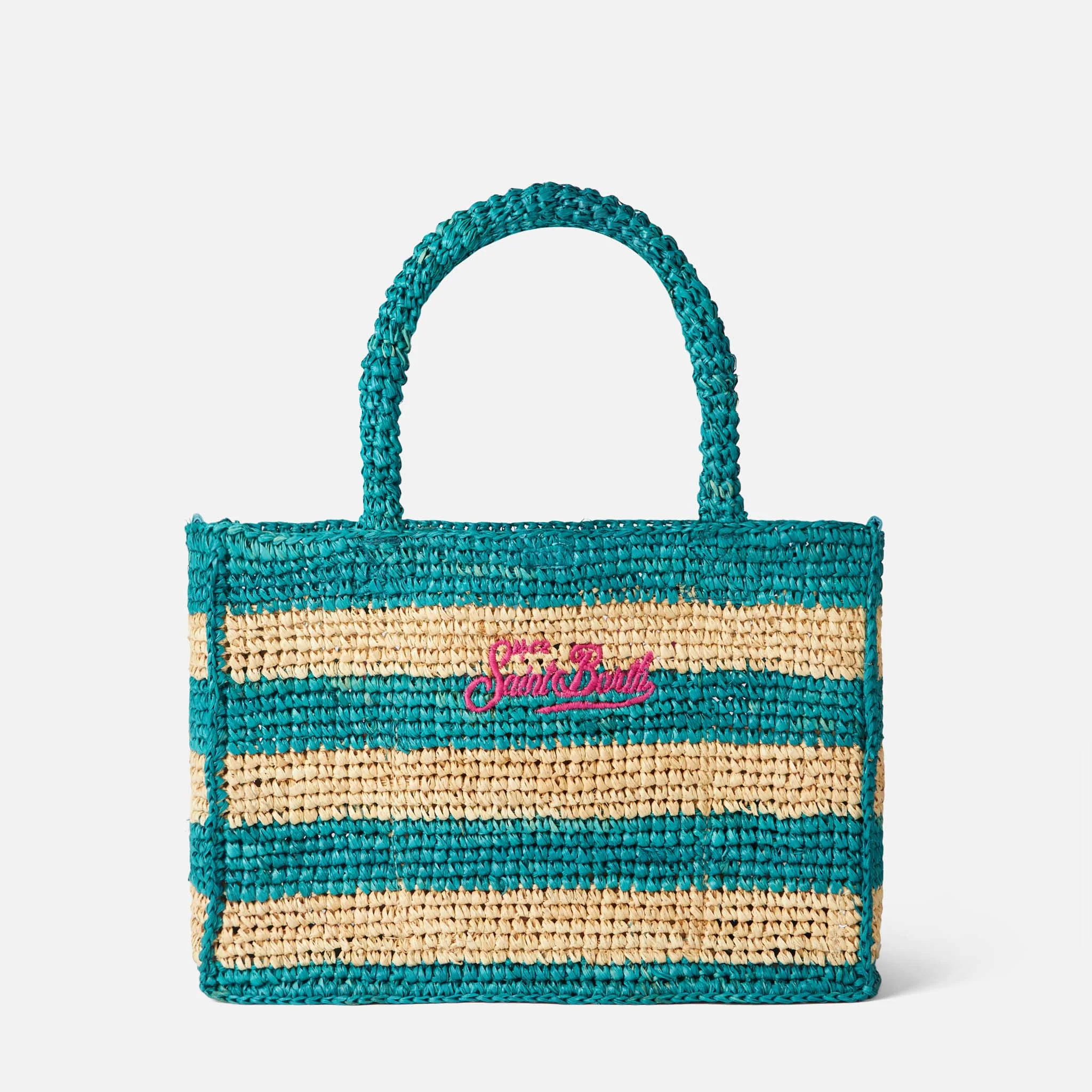 Colette tas van wit en blauw gestreept raffia
