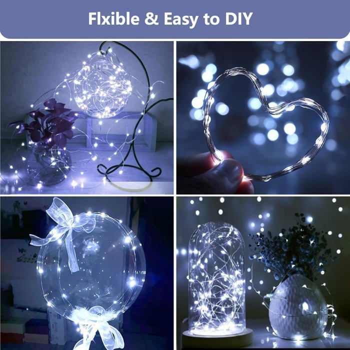 Guirnalda de luces solares para exteriores, [2 unidades] 240 LED, 24 m, 8 modos, resistente al agua, cable de cobre, luces decorativas blancas