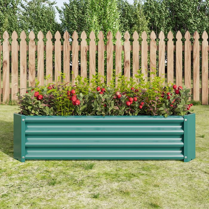 ROLIPO Carré Potager Surélevé en Acier Galvanisé Anti-Rouille sans Fond Bac Potager Jardin Vert 120 x 60 x 30 cm