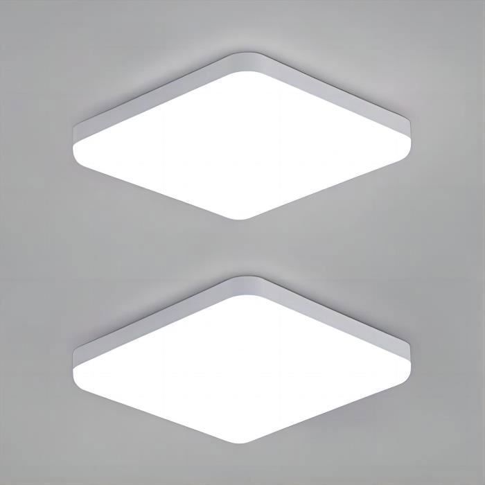 Lámpara de techo LED (paquete de 2) para baño, dormitorio, cocina, sala de estar, balcón, 32 W, 6500 K, resistente al agua IP54, blanca (cuadrada).
