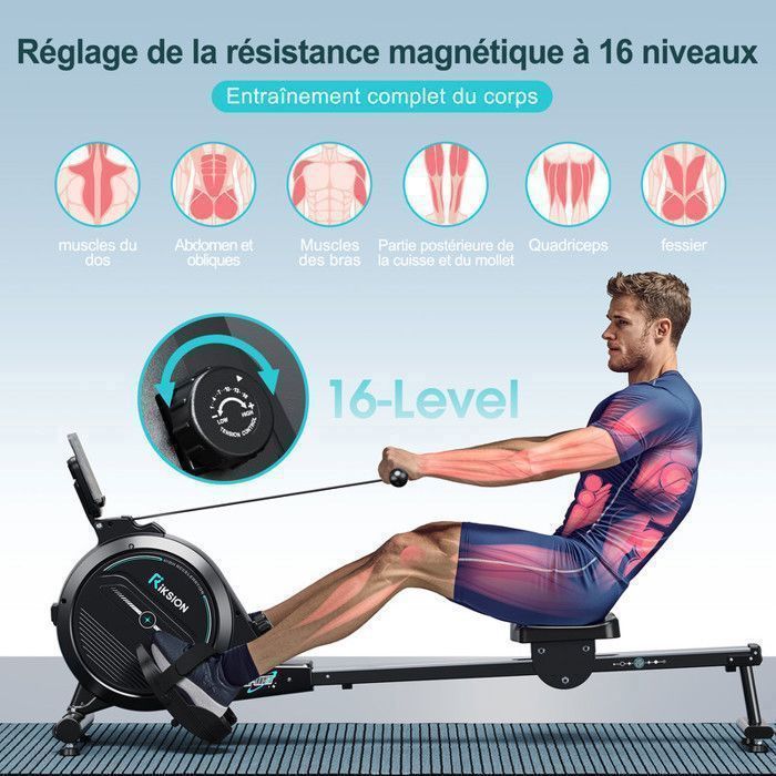 Máquina de Remo Magnético - RIKSION - HCQ-H300-R - 16 Níveis de Resistência - 160 kg - Tela LCD