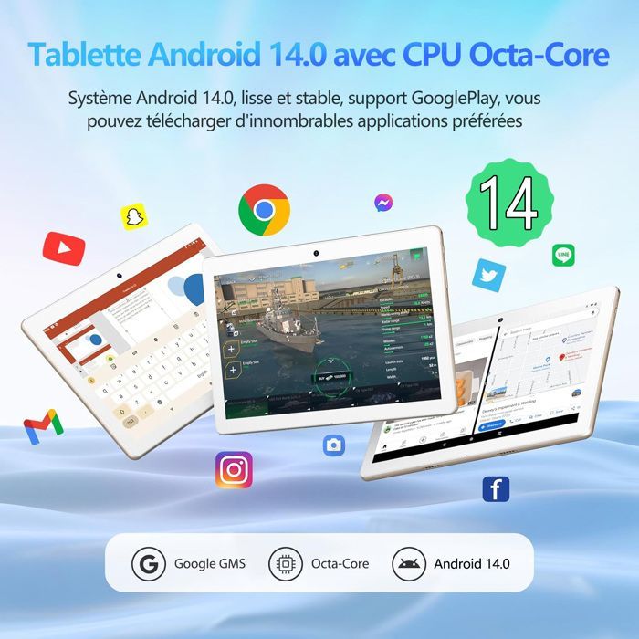 HEASUR 10,1-Zoll-Tablet, Android 14, 36 GB + 128 GB, Octa-Core-Prozessor, 5G-WLAN, USB-C-Anschluss, 8000-mAh-Akku, inklusive Tastatur, Maus und Kopfhörern, Gold